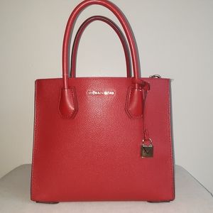 NWT MICHAEL KORS MERCER MD ACRDION TOTE BRIGHT RED